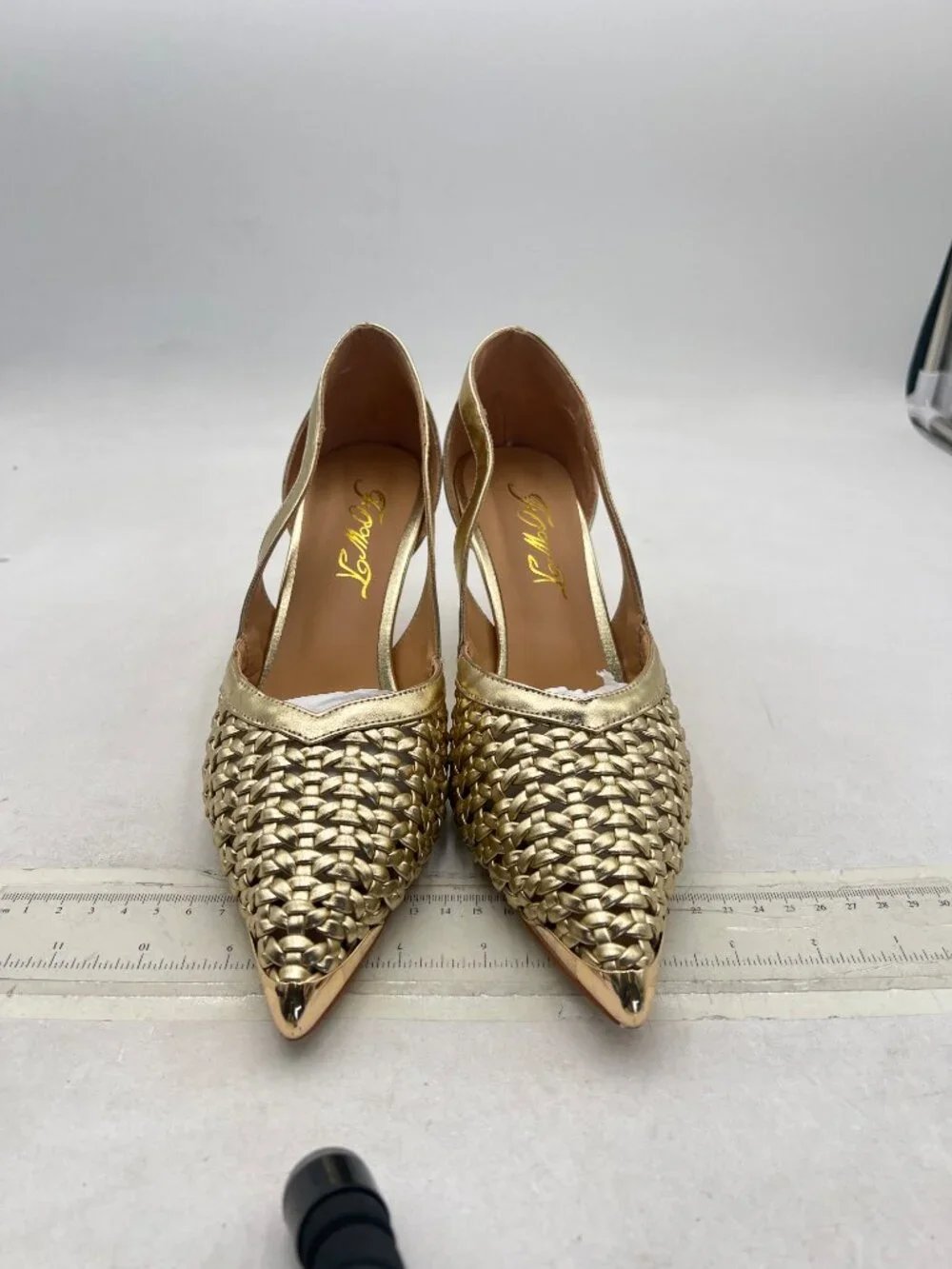 FOWT Gold Pointed Cap Toe Pumps Slip on Stiletto High Heels Hollow Cut Sexy Shoe